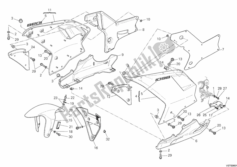 All parts for the Fairing of the Ducati Superbike 1098 USA 2007